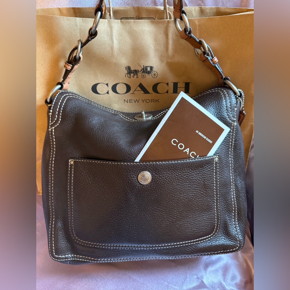 Coach Dark BrownLeather Shoulder Bag F0872